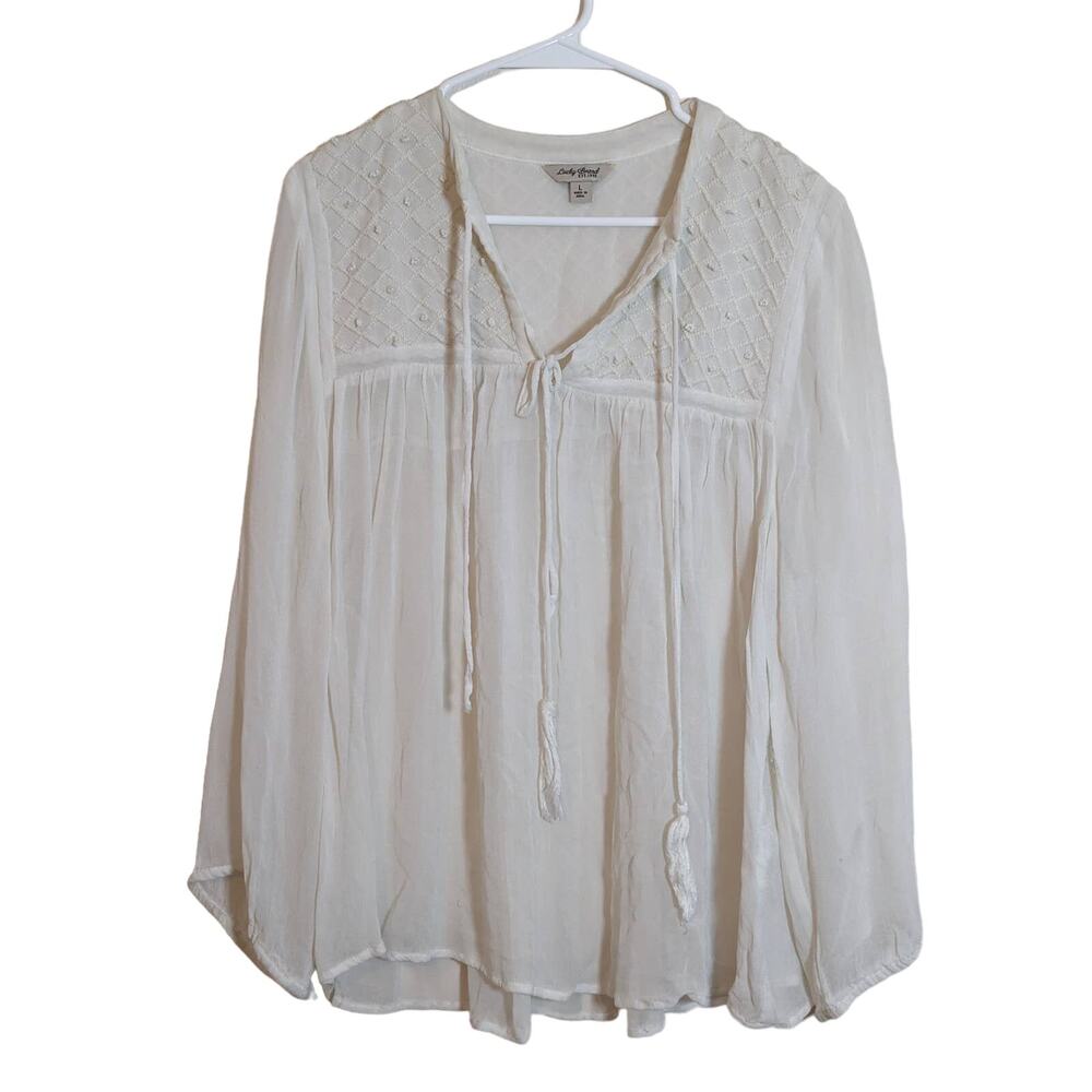 Lucky Brand Womens Beaded Boho Blouse Top Size L